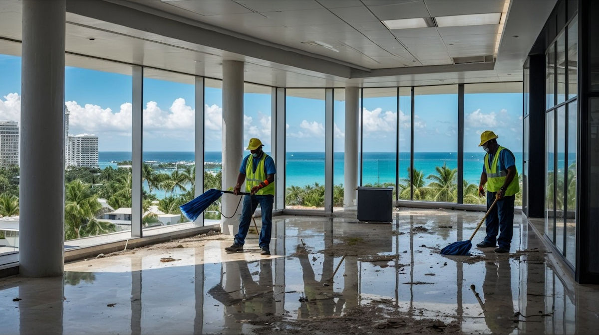 Experienced Post Construction Work men doing Psot Construction cleaning in an office environment Experienced Post Construction Work men doing Psot Construction cleaning in an office environment