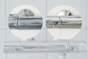 Bathroom faucets, Before and after cleaning.